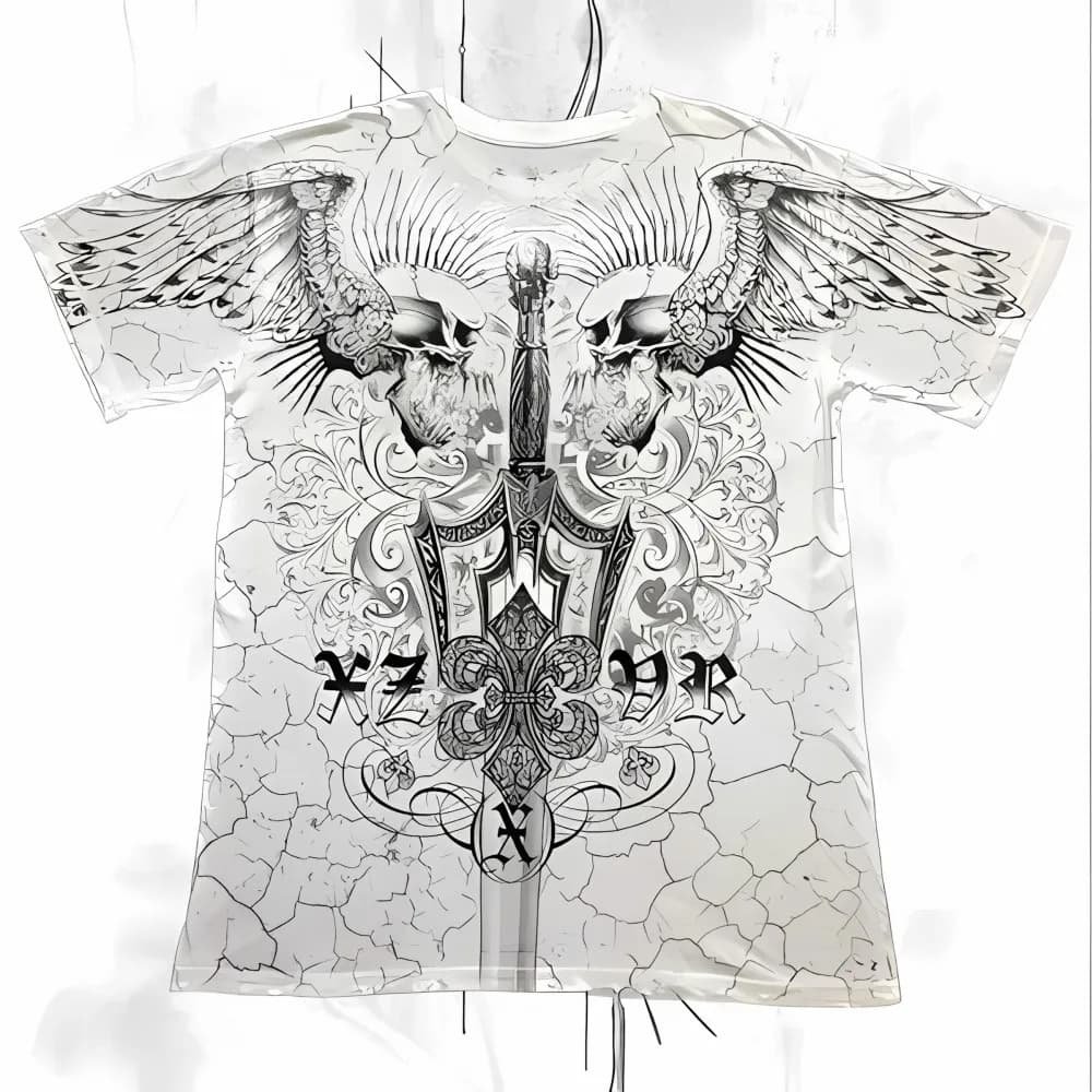 T-shirt col rond pour hommes européens et américains, nouvelle lettre de crâne gothique imprimée, co