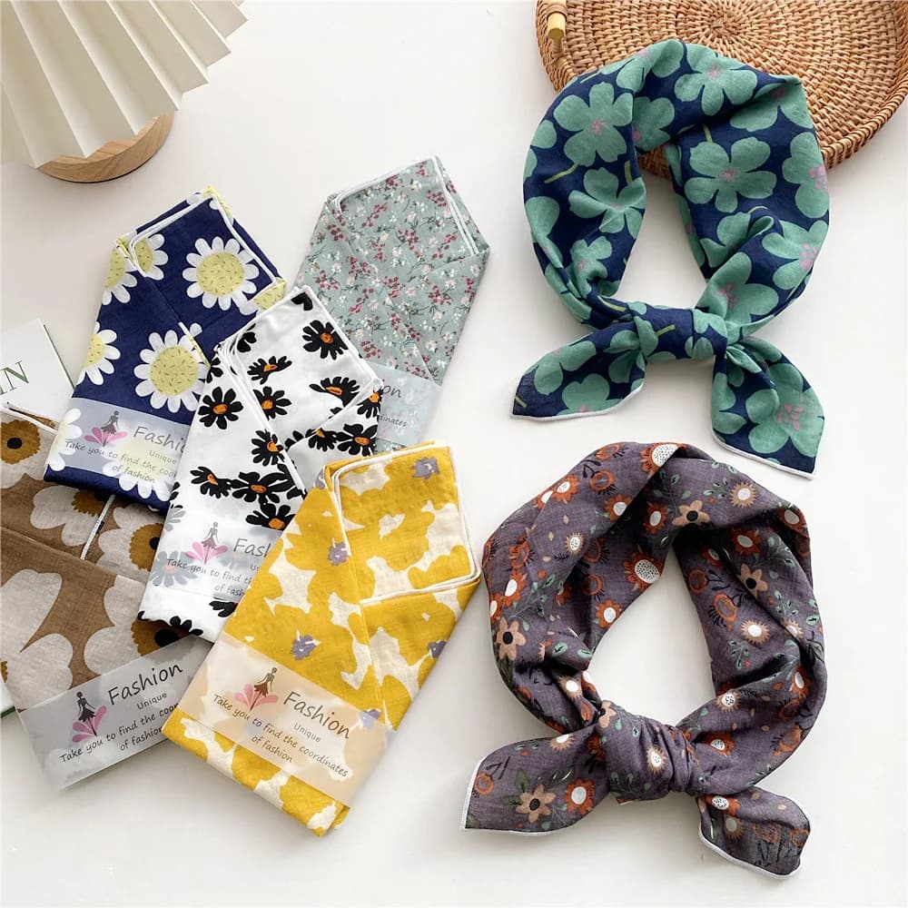 Foulard carré en coton et lin de 55 cm pour femmes, style coréen, pour étudiantes, mode printemps-au