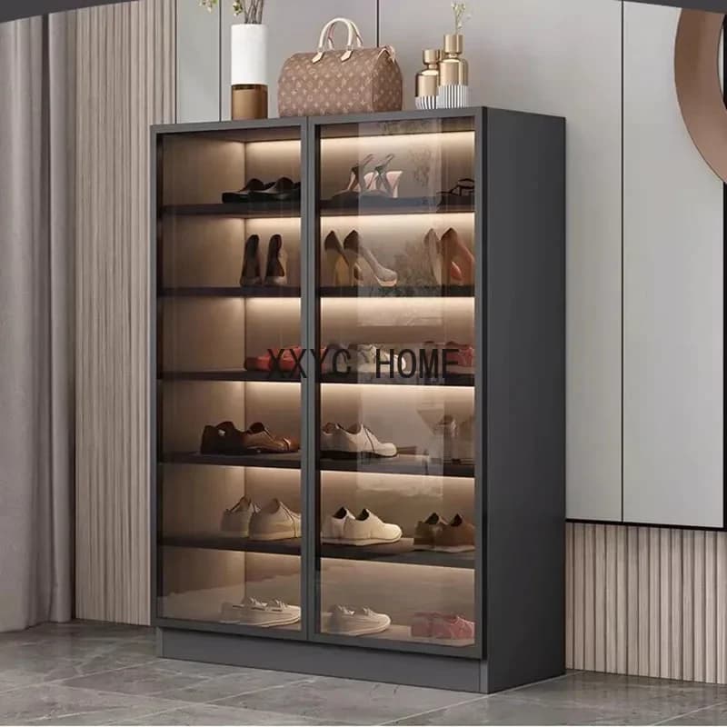 Armoire à chaussures de grande capacité, couloir fin, entrée, usage domestique, porte en verre verti