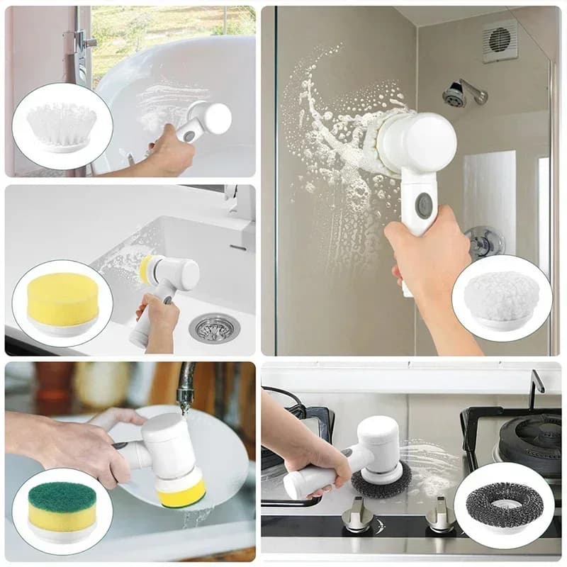 Épurateur électrique 5 en 1, épurateur rotatif avec 5 têtes de brosse remplaçables, brosse de nettoy