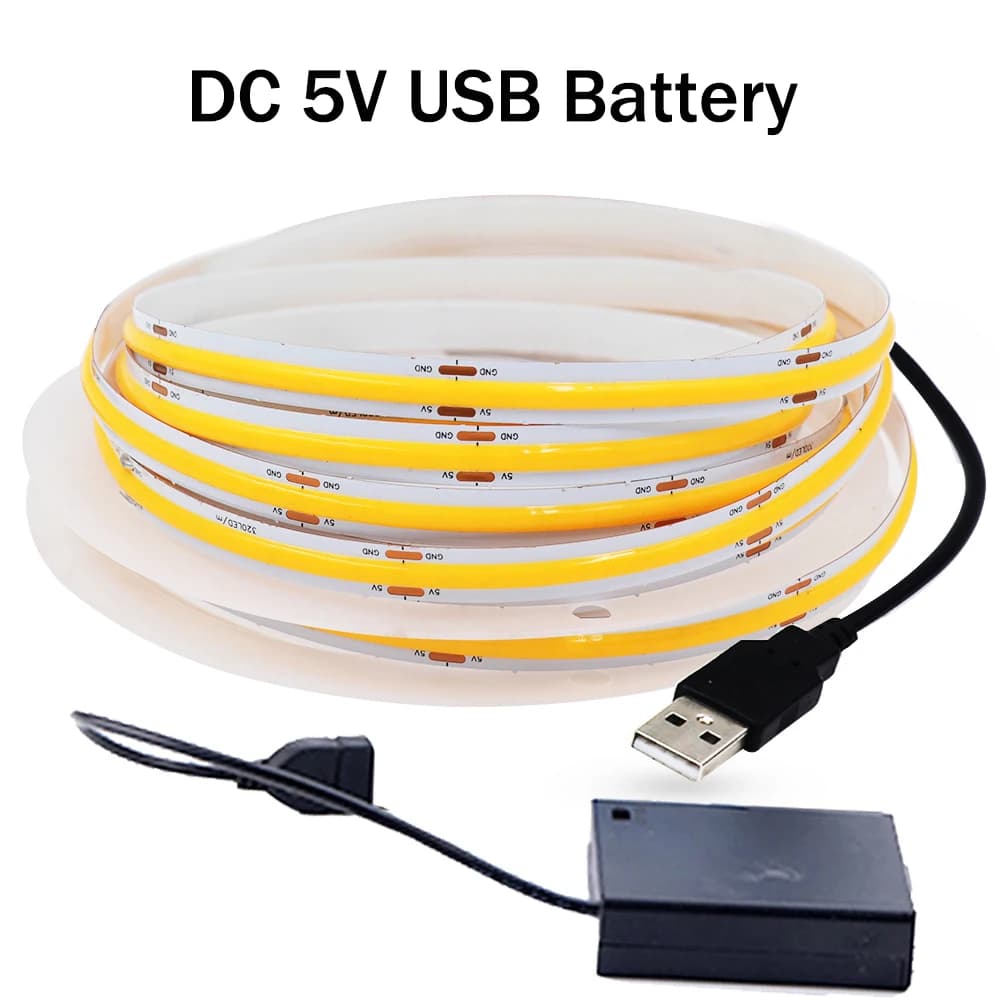 DC5V USB COB LED bande batterie puissance bande LED Flexible lumière 320LED haute densité lumière li