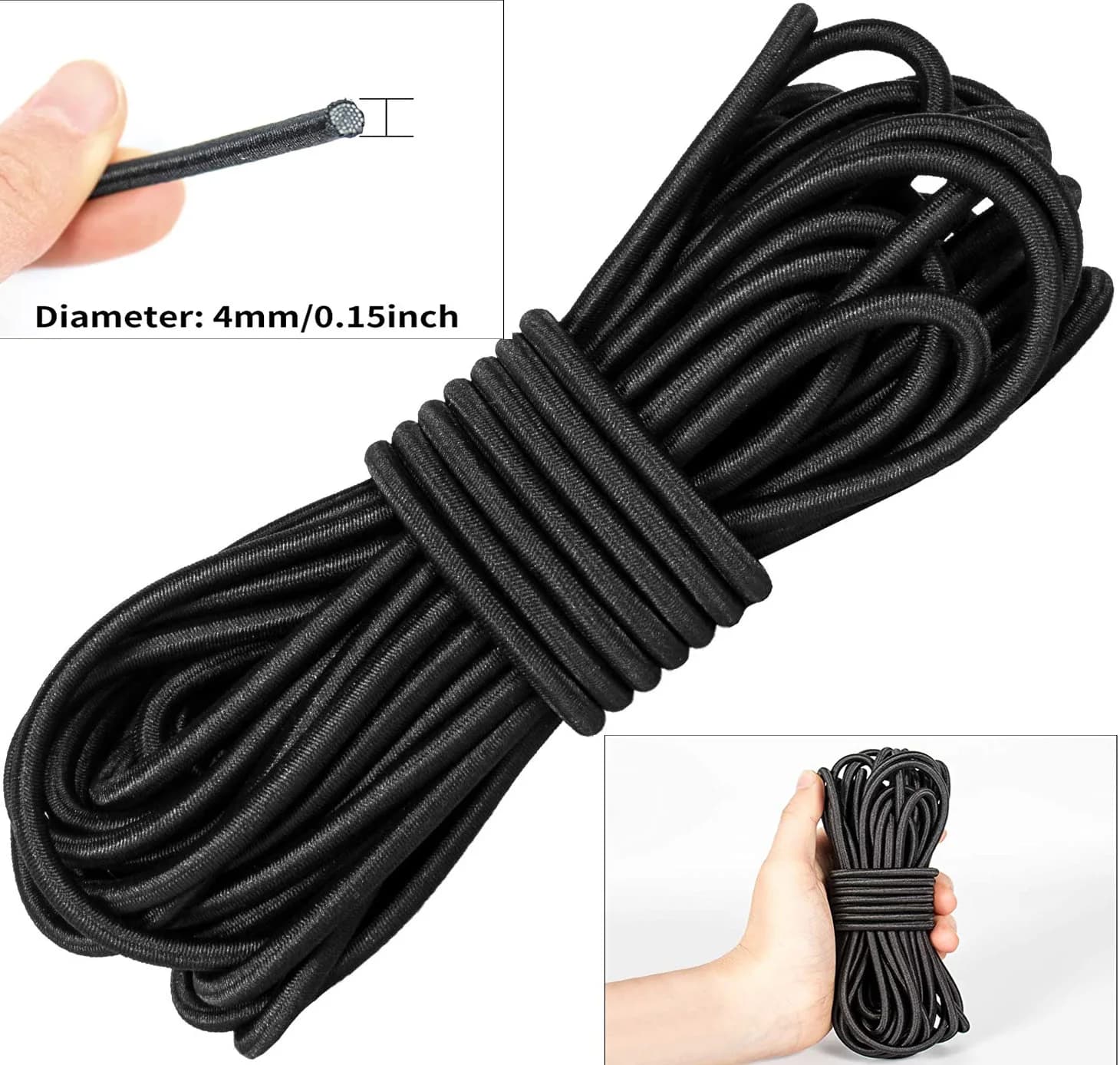Corde élastique solide 1/2/3/4/5MM, blanc/noir, corde élastique de haute qualité, bande en caoutchou