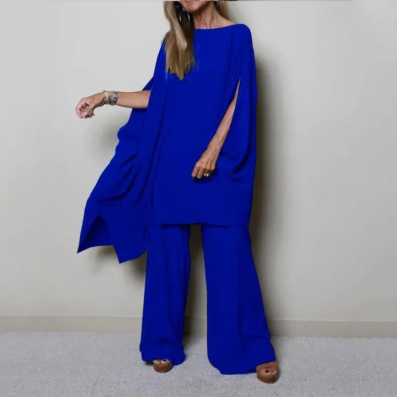 Haut à manches chauve-souris à col rond et pantalon long pour femmes, tenues décontractées, vintage,