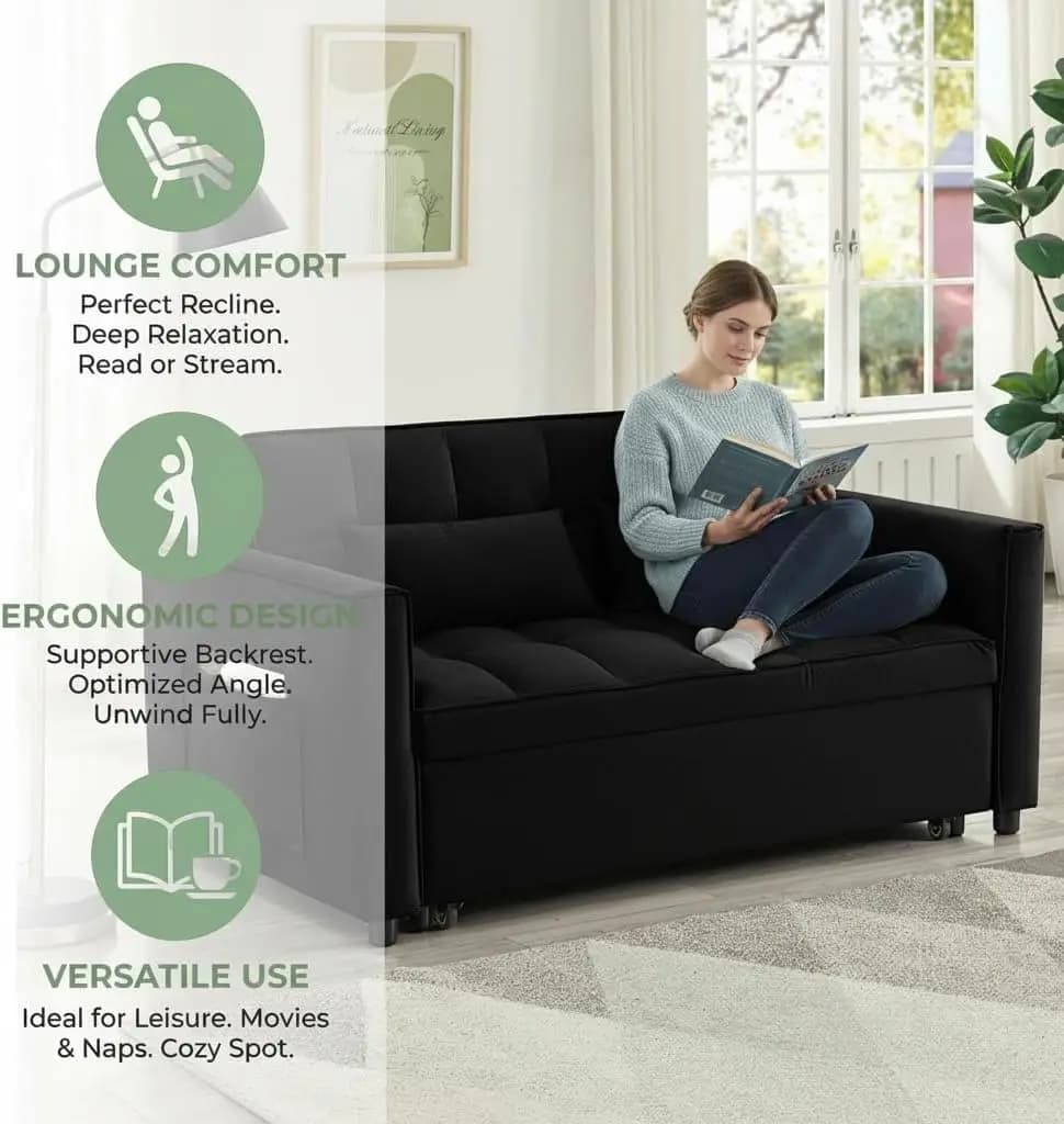 Canapé-lit Loveseat, canapé convertible 3 en 1, canapé-lit avec dossier réglable, canapé moderne rem