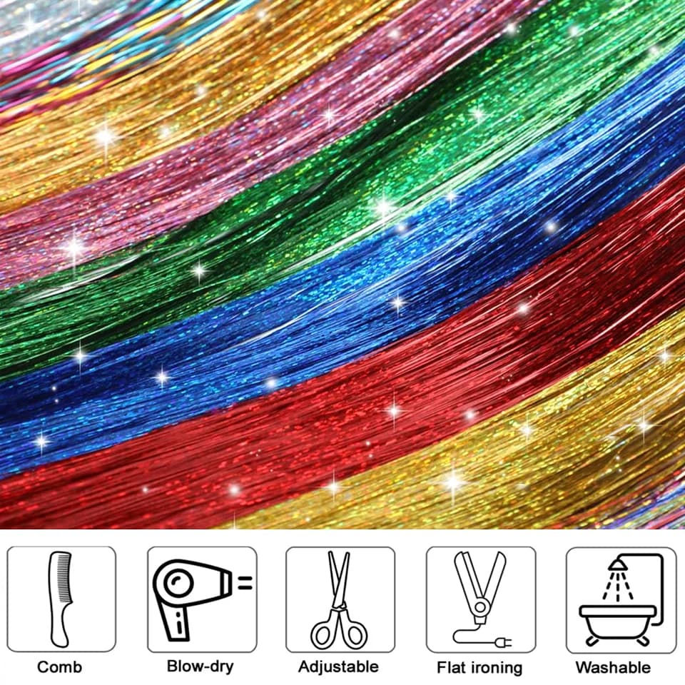 Kit d'extensions capillaires synthétiques Tinsel avec outils, mèches de cheveux 1200 brins, nickel é