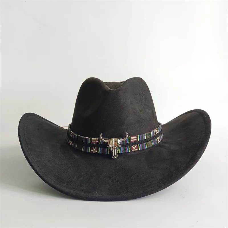 Chapeau de cowboy en daim vert armée, nouveau modèle grande taille, en daim, avec dessus en forme de