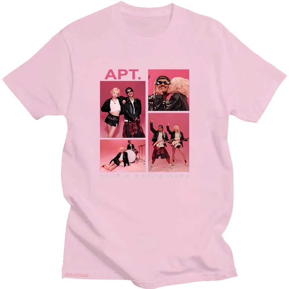 APT ROSÉ & Bruno Mars T-Shirt unisexe Couple Harajuku esthétique T-shirt à manches courtes col rond 