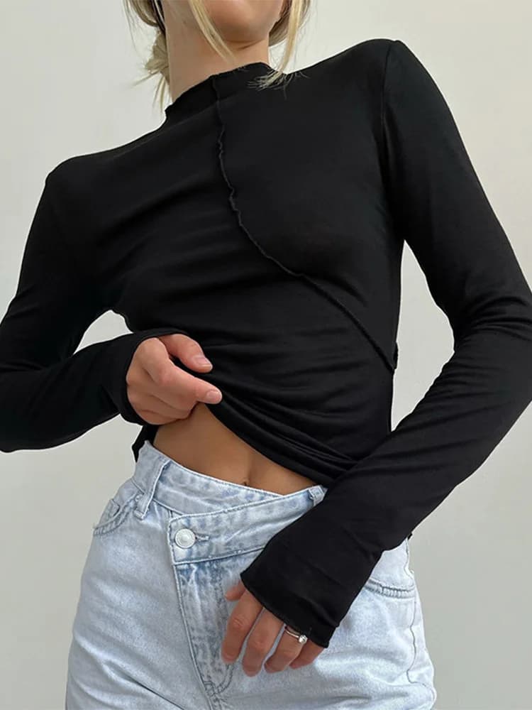 2025 col roulé Y2K à manches longues t-shirts femmes blanc automne hiver décontracté noir basique gr