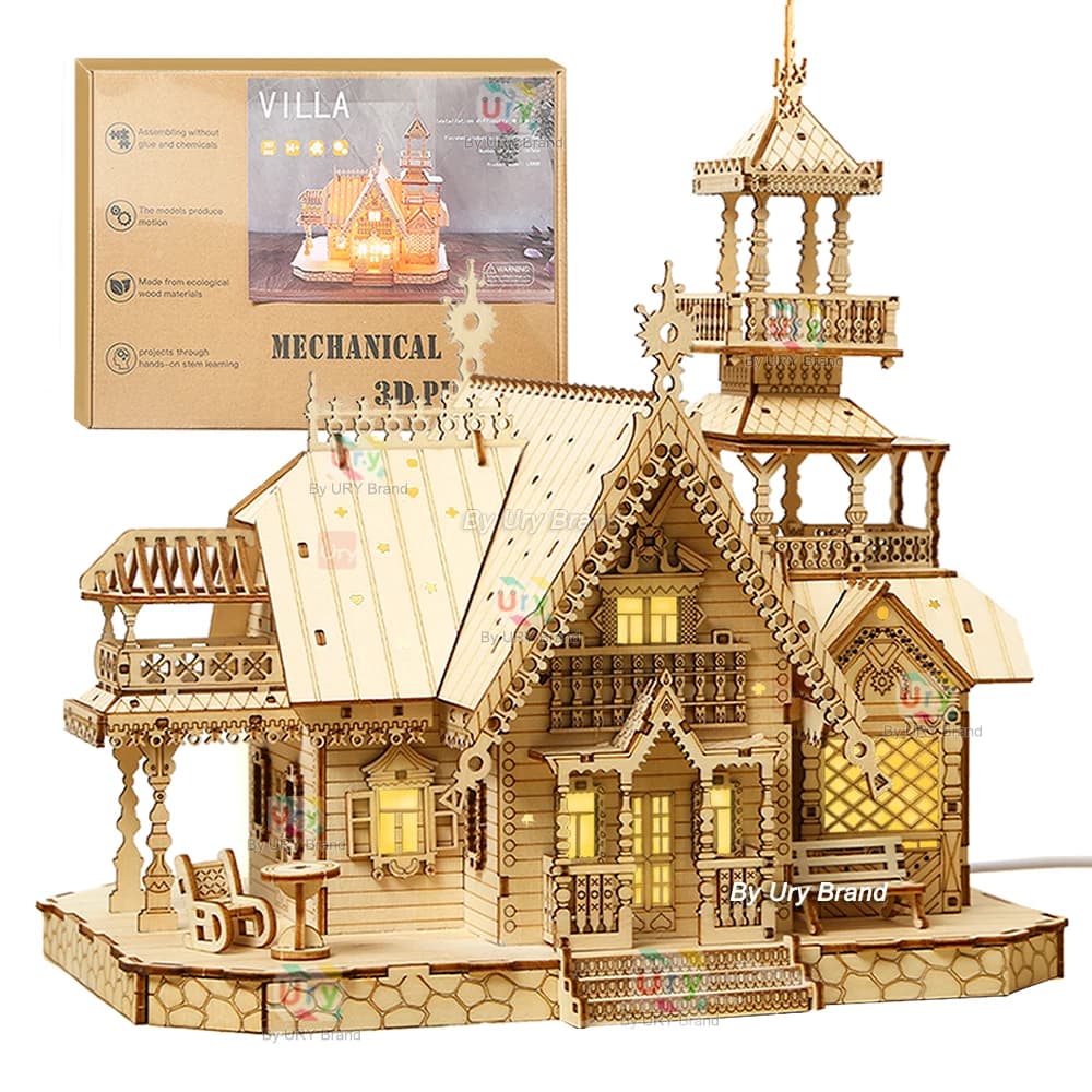 Puzzle 3D en bois, maison de Villa, château Royal avec assemblage de lumière, jouet pour enfant et a