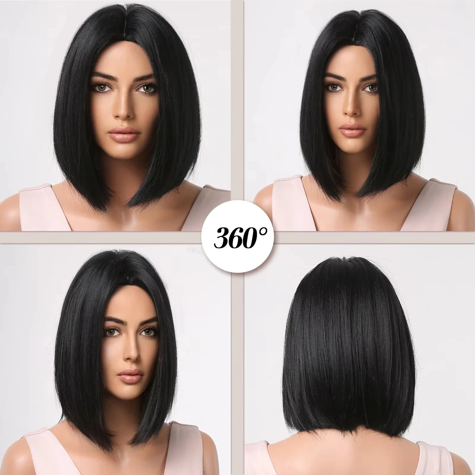 Perruque synthétique de coiffure bob noire avec raie centrale, perruque de cosplay pour fête d'hallo