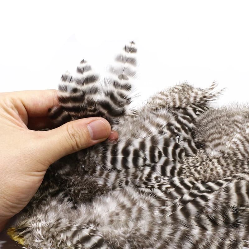 Selle de poule souple et bugger en laine grizzly, assressentide plumes de marabout, mouche premium, 