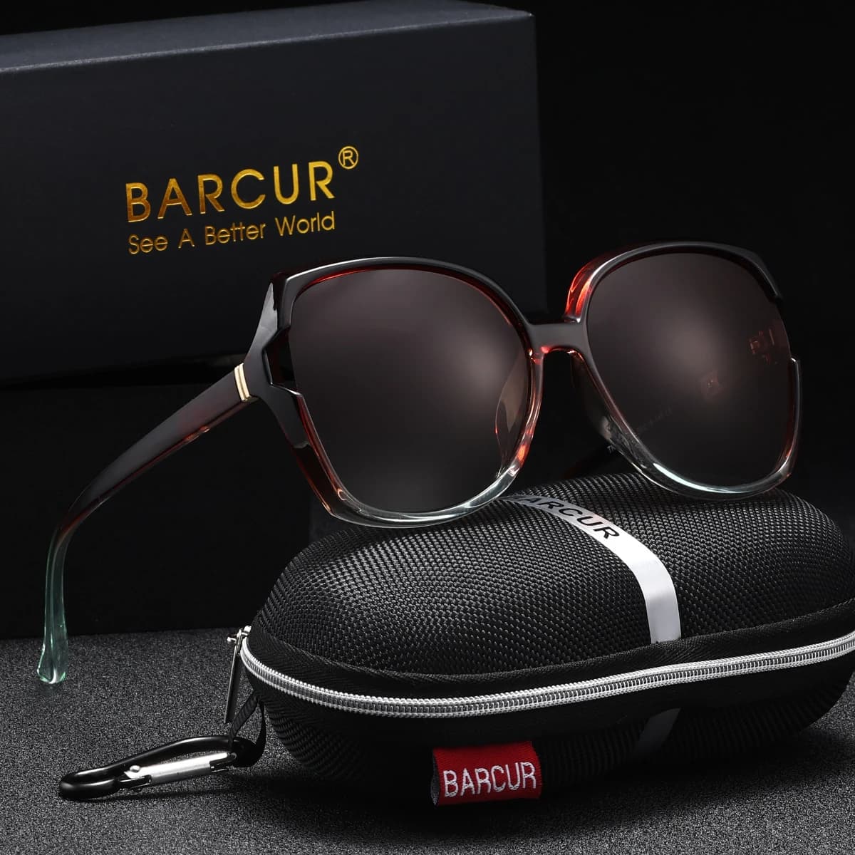 BARCUR-Lunettes de soleil polarisées pour femme, monture PC surdimensionnée, verres dégradés, access