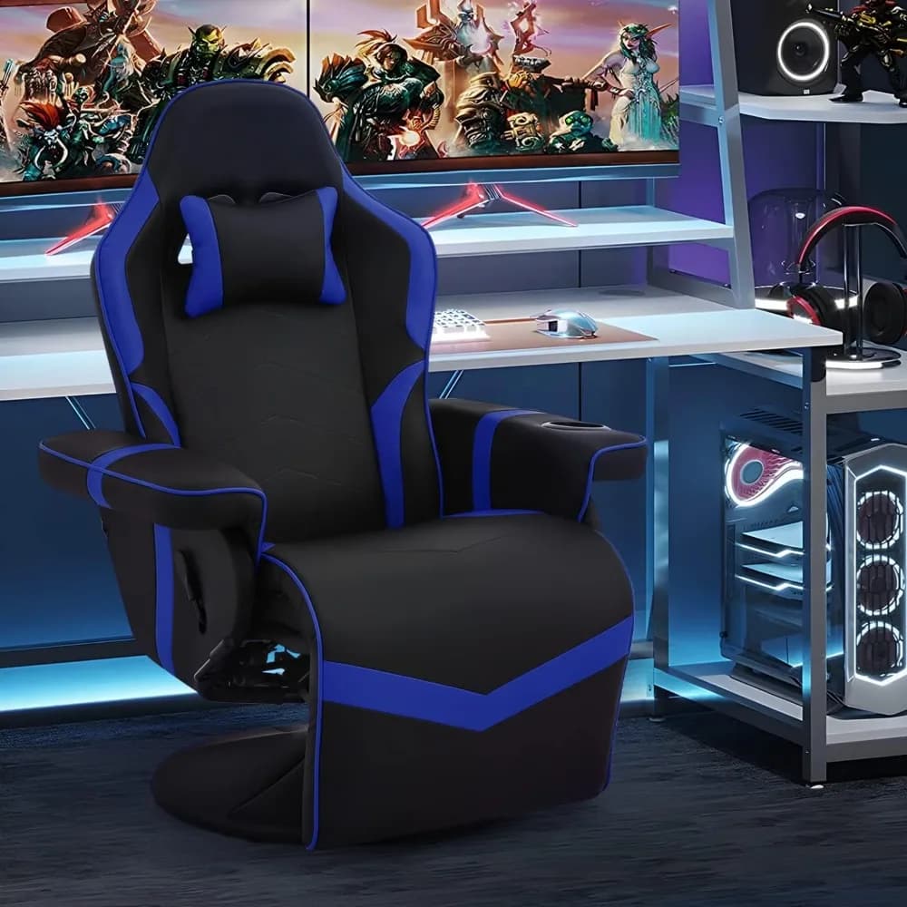 360 °   Fauteuil inclinable de jeu pivotant, chaise inclinable ergonomique en cuir PU avec dossier r