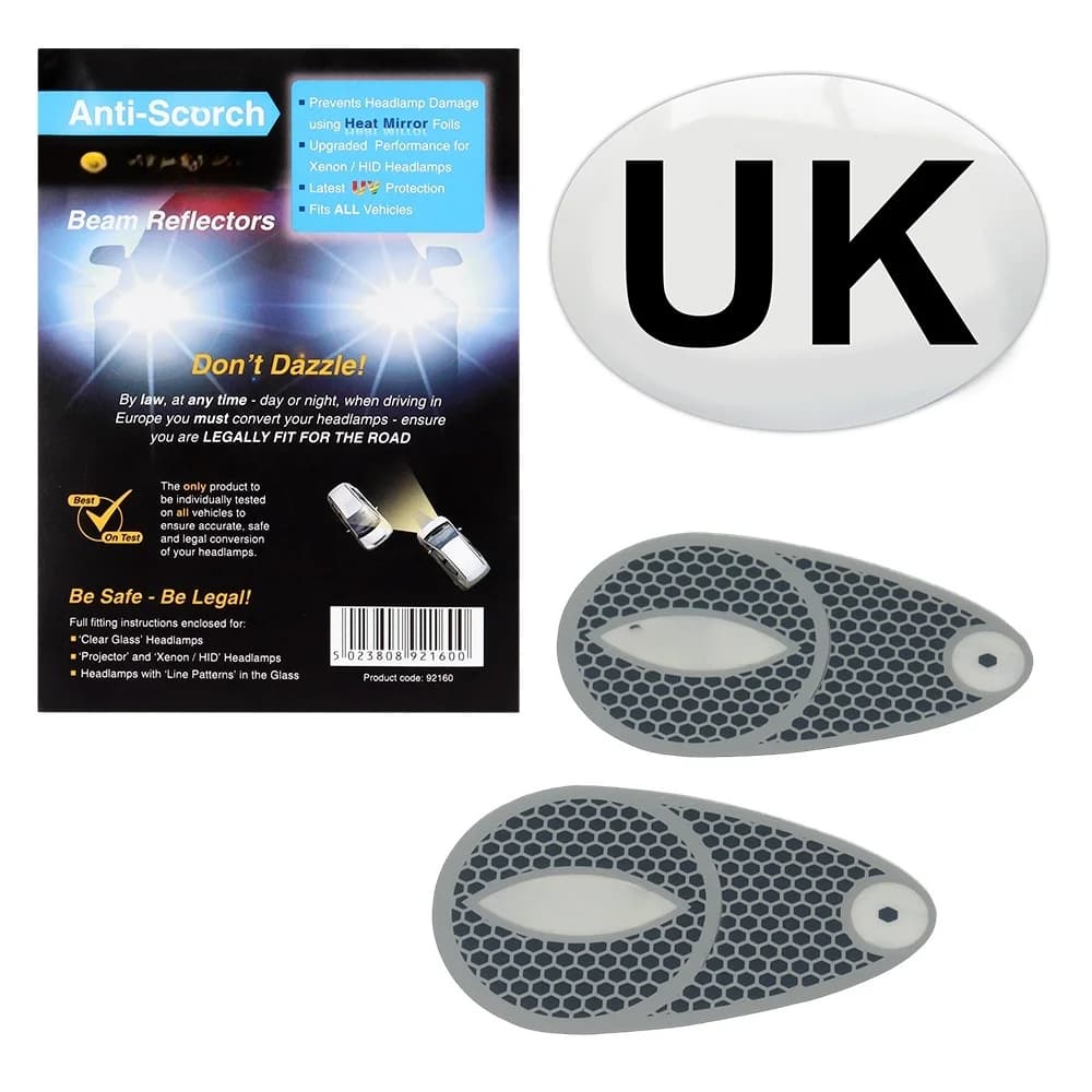 Kit de protection pour la conduite en Europe : déflecteur de faisceau de phare, convertisseur et tri