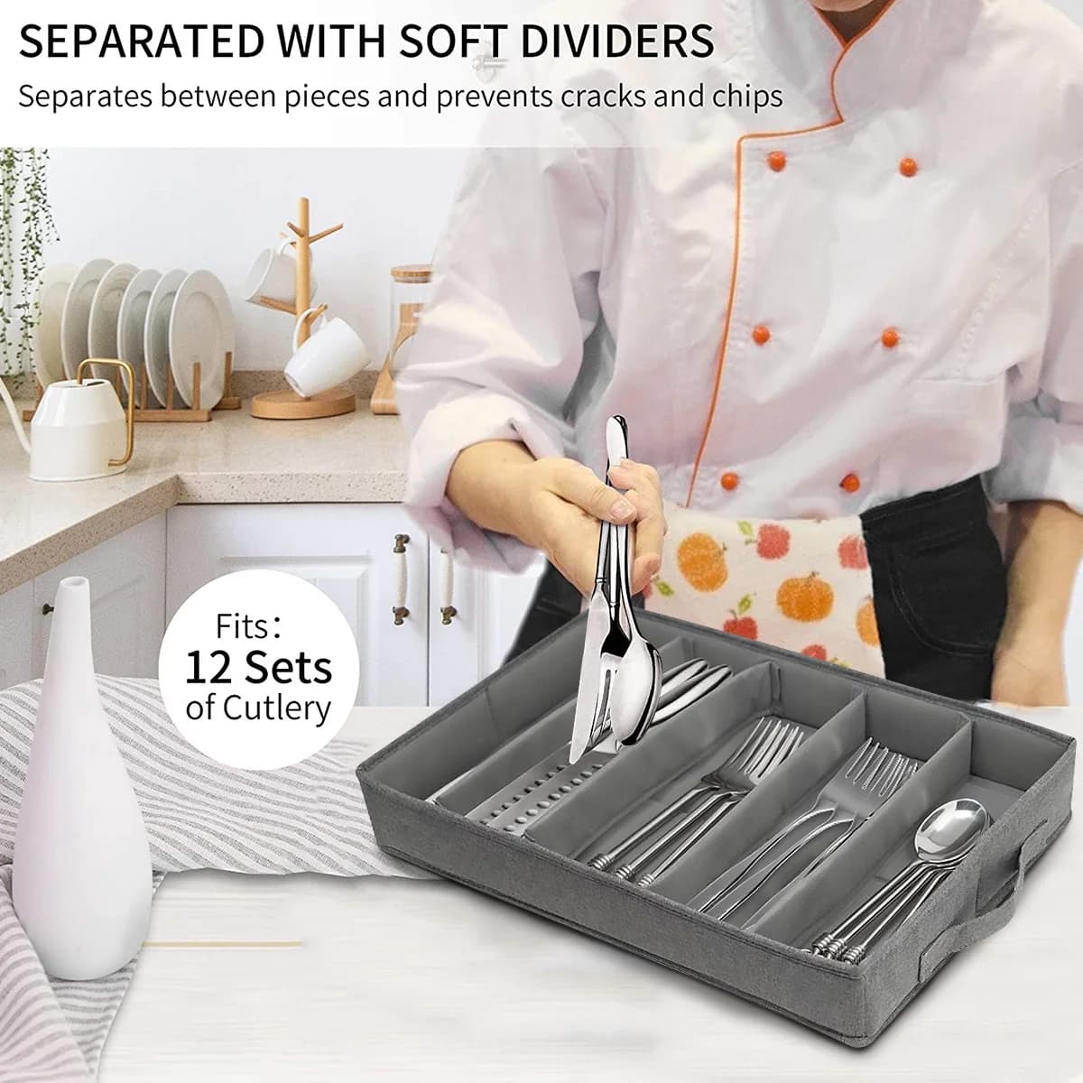 Mallette de rangement de couverts avec couvercle en PVC, boîte de rangement d'ustensiles pliable à 5