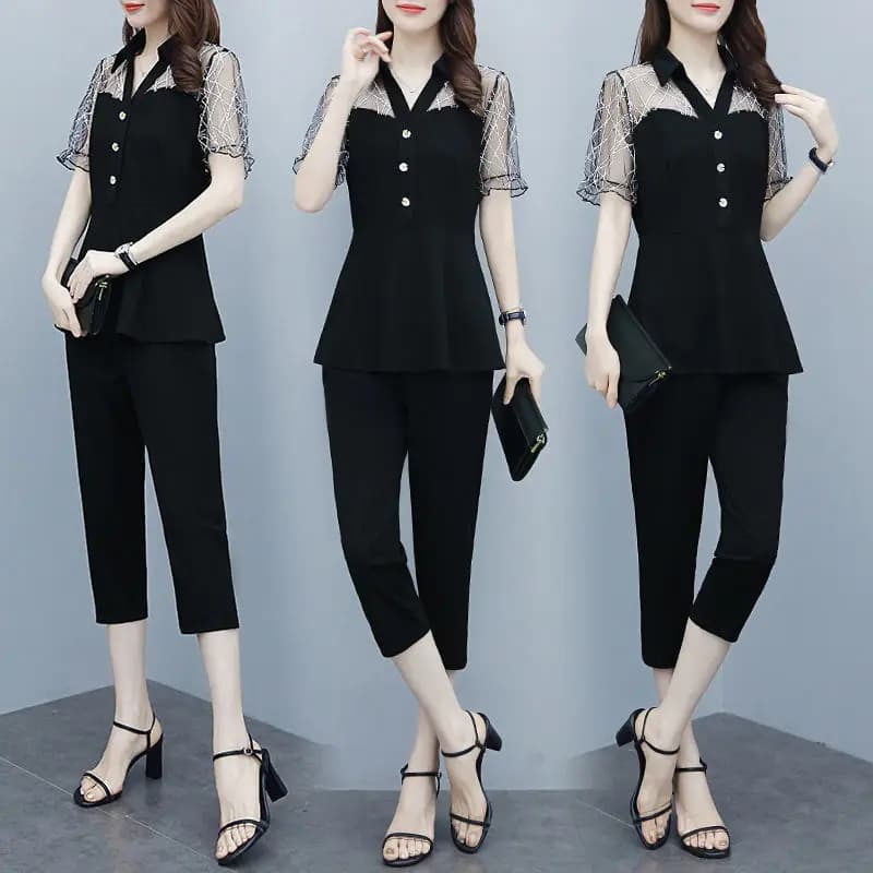 AndrÉlégant-Chemise et pantalon en mousseline de soie en dentelle sexy pour femmes, ensemble deux pi