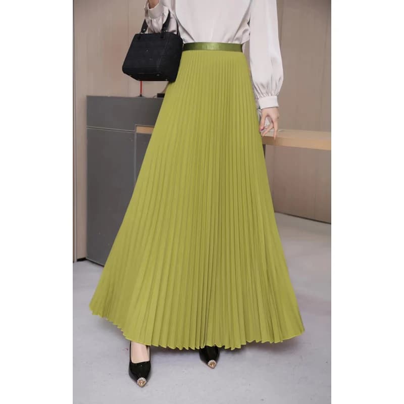 Jupe longue plissée unie taille haute pour femme, nouvelle collection automne 2026, mode décontracté