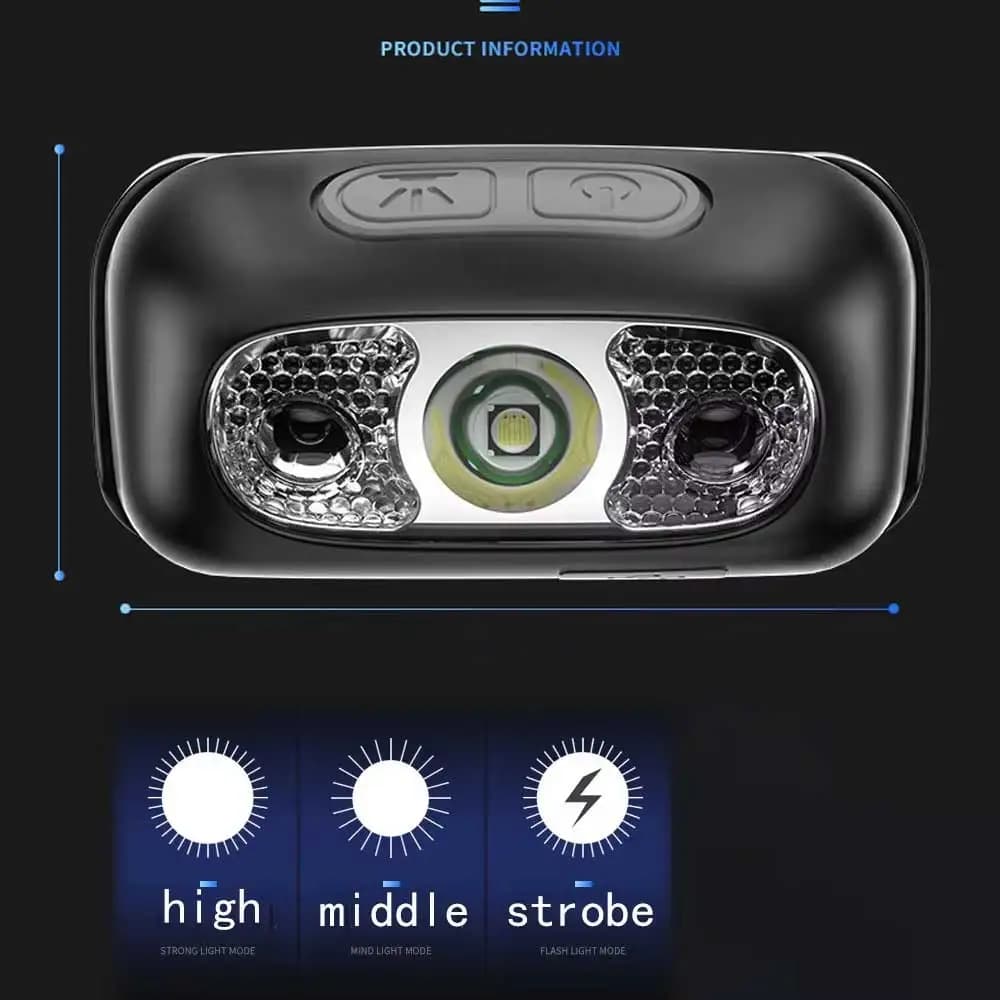 500 Lumen USB Rechargeable phare capteur de mouvement LED lumineuse en cours d'exécution pêche Flash