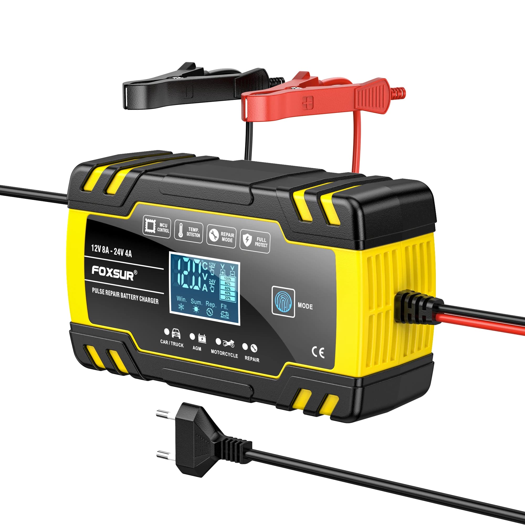 Chargeur de batterie de voiture 12V 8A/24V 4A, démarrage automatique, chargeur rapide, utilisation p