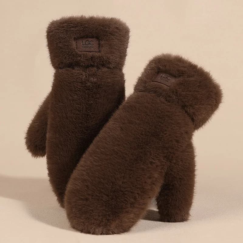 Gants d'hiver en fausse fourrure de lapin pour femmes, coupe-vent, peluche épaisse et chaude, en cac