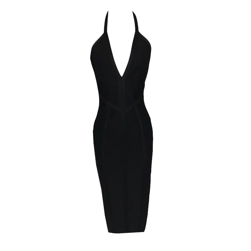 Robe moulante mi-longue à col en V profond et dos nu, style bandage, sexy et tendance, pour femme, i