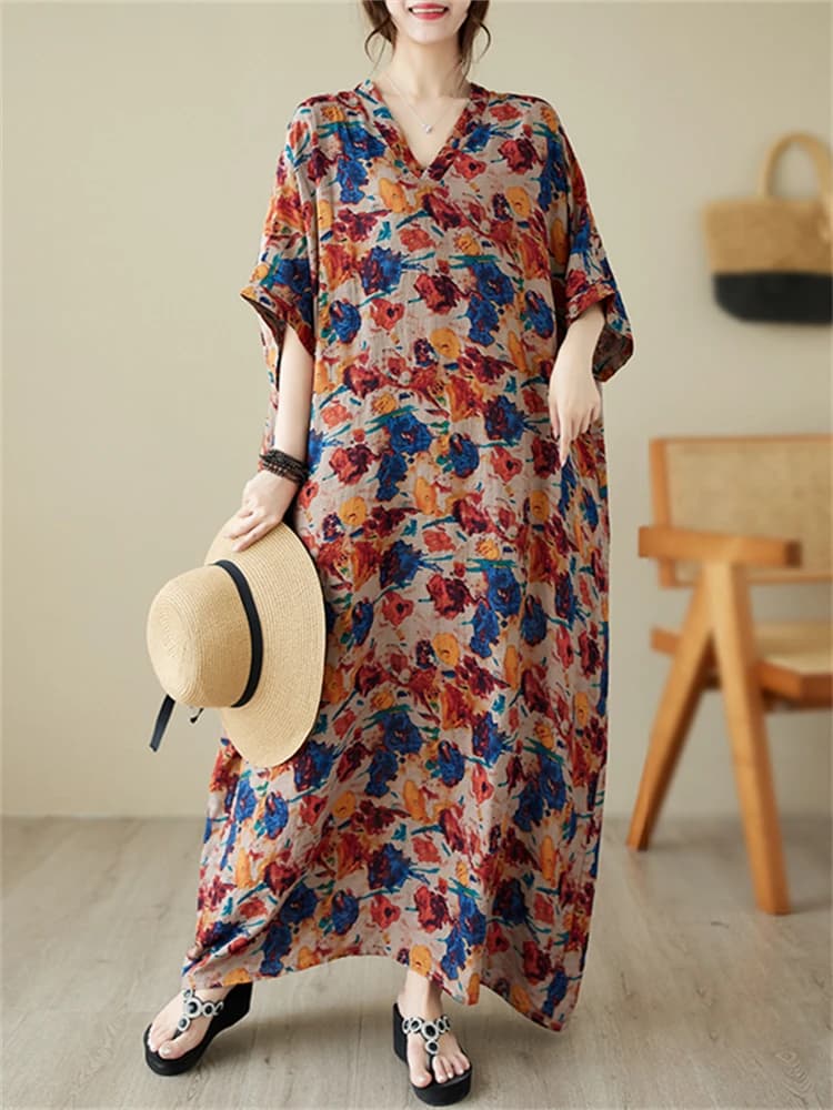 Robes longues oversize vintage imprimées pour femmes 2026 – Décontractées, amples, pour les vacances