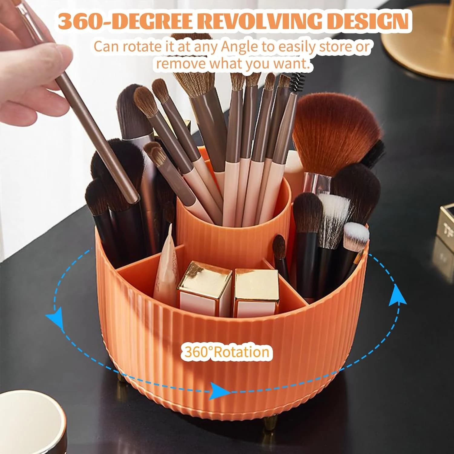 Porte-pinceaux de maquillage 360 °   Organisateur rotatif à 5 fentes, rangement de bureau multifonct