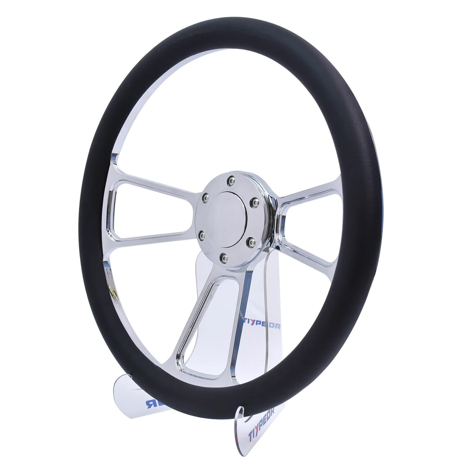 Volant universel en cuir microfibre, 14 pouces, 350mm, classique rétro, noir chromé, support à trois