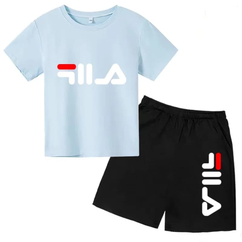 T-shirt et short décontractés à motif de lettres de dessin animé pour garçons et filles, ensemble de