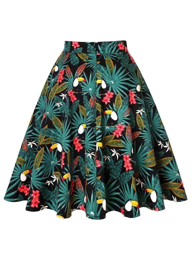 Harajuku-Jupe trapèze pour femme, vintage, années 60, imprimé pic de calcul, Tropical Pin Up, patine