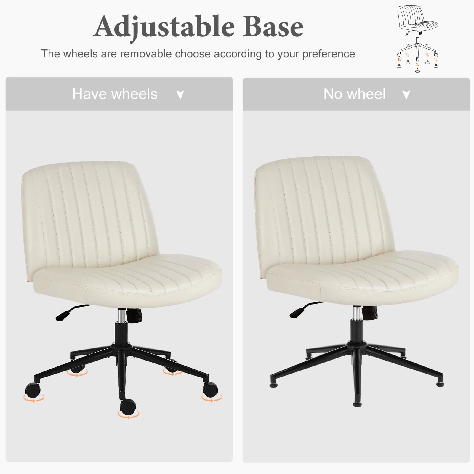 JHK chaises de bureau croisées sans accoudoirs avec roulettes chaise de bureau pivotante en cuir PU 