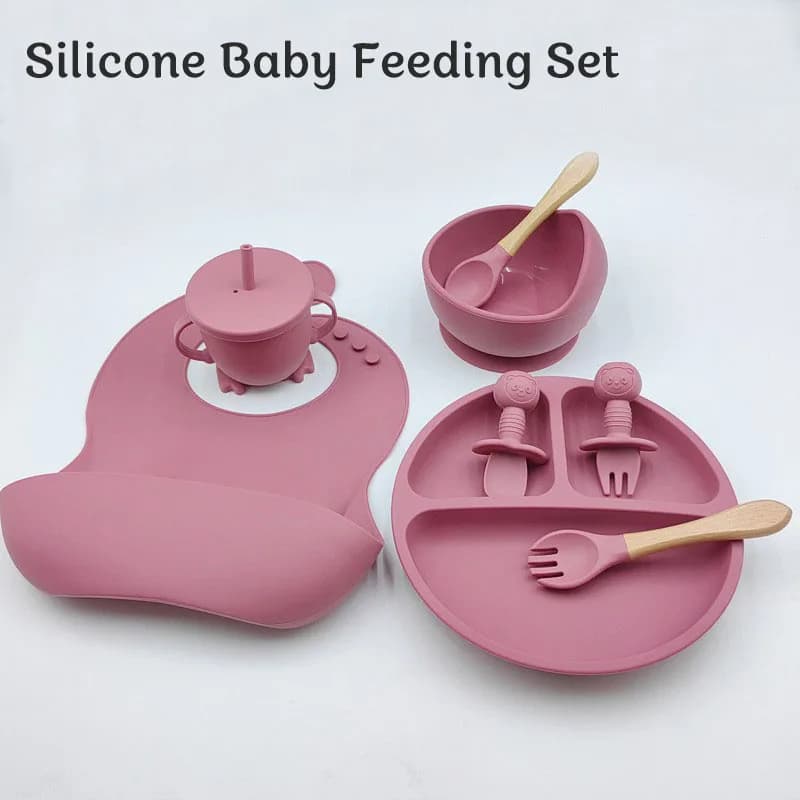 Ensemble d'alimentation pour bébé en silicone, 8 pièces, vaisselle en silicone pour enfants, assiett