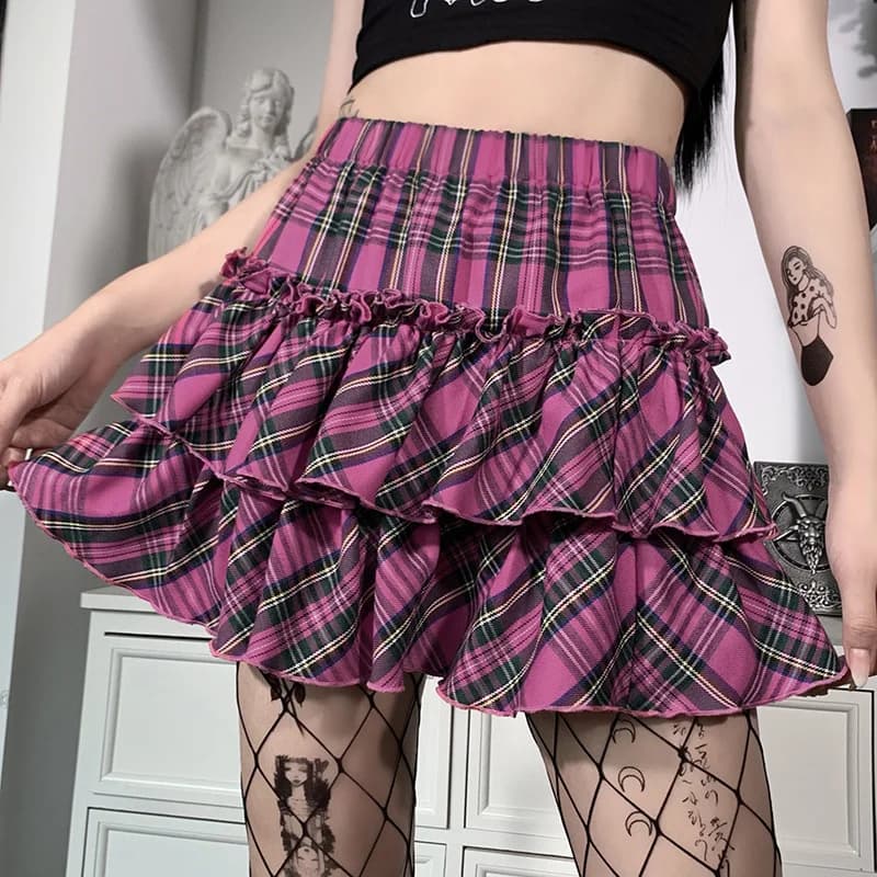 Jupe Lolita Cosplay Y2k rose, taille haute, à carreaux, Style collège japonais, pour jeunes filles