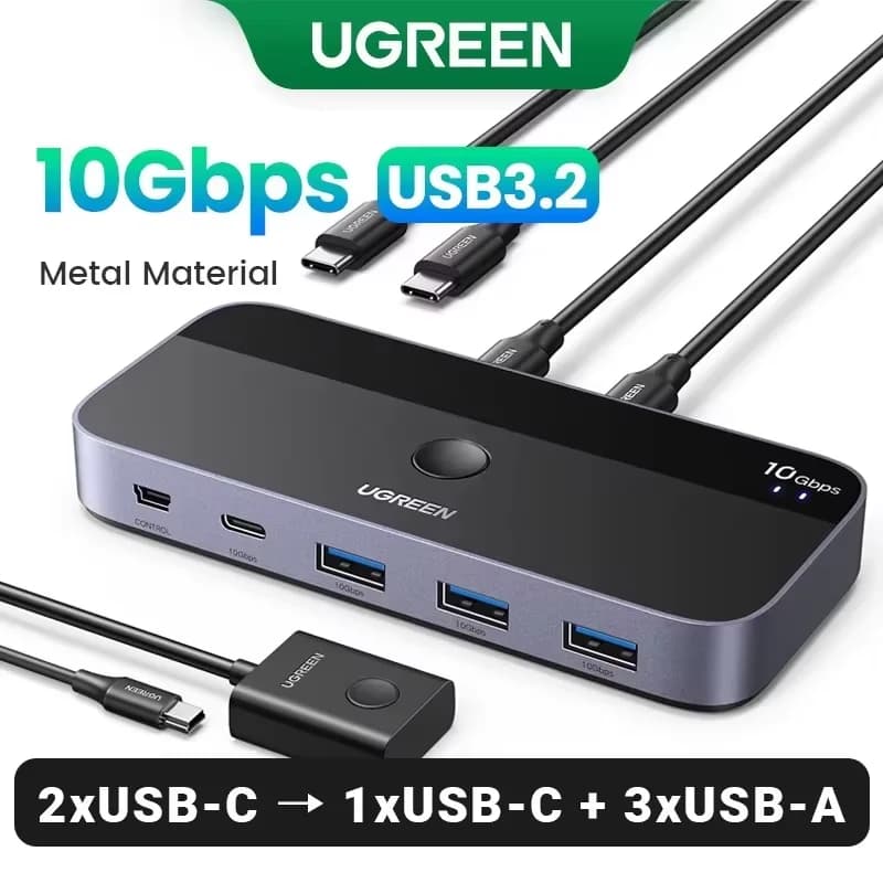 UGREEN 10Gbps USB C commutateur USB C 3.2 commutateur pour PC clavier, souris, imprimante et Scanner
