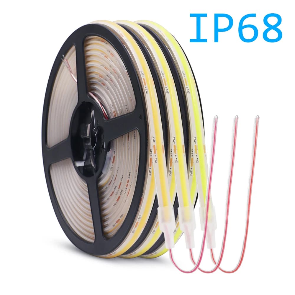Bande lumineuse LED COB 12V 24V, IP68, étanche, Flexible, 320LED, 5m, 10m, 15m, 0.5m, 1m, éclairage 