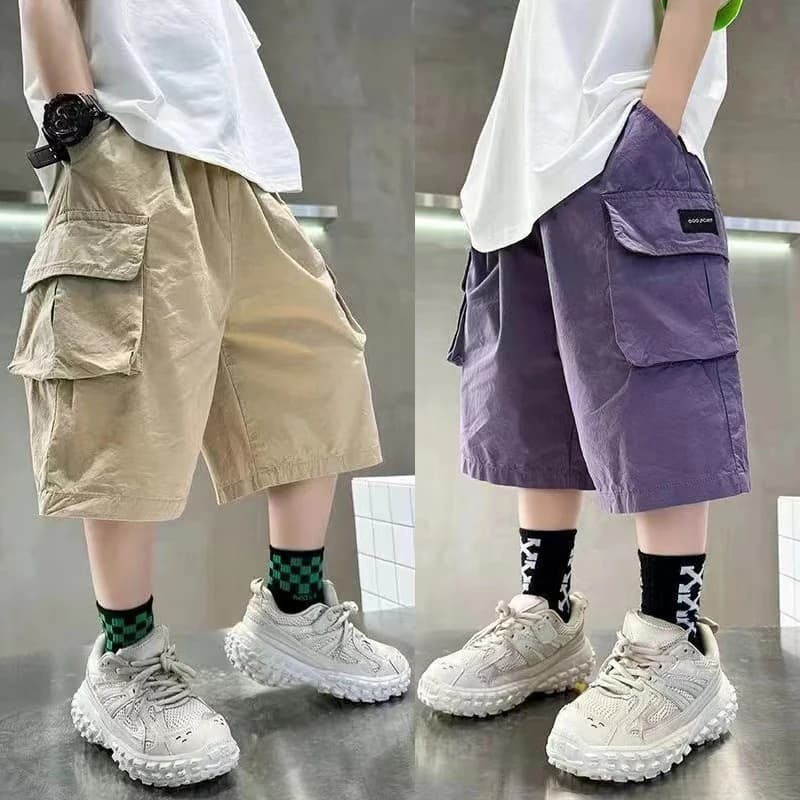 Shorts d'été pour garçons de 3 à 14 ans, nouvelle mode, en coton, avec grandes poches, demi-pantalon