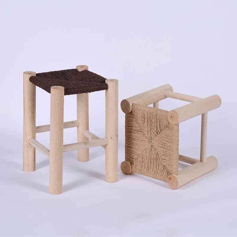 Tabouret à langer en bois tissé, tabouret en pin tissé à la main, en bois massif, antidérapant, pour
