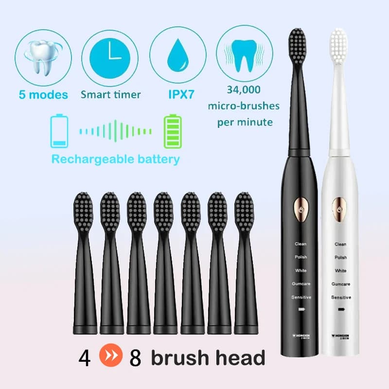 Brosse à dents électrique, Mode 5 vitesses, chargement USB, 4 couleurs, étanche IPX7, ultrasonique, 