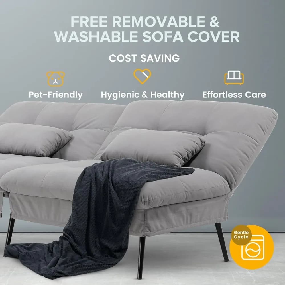 Canapé-lit convertible, canapé futon en tissu de 72 pouces avec dossier réglable, fauteuil inclinabl