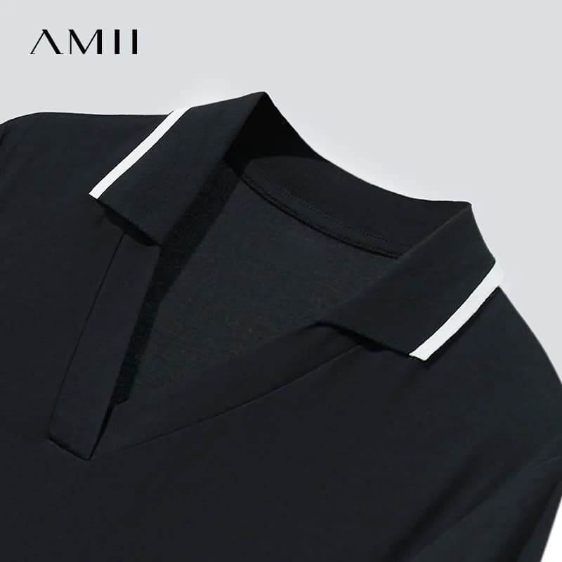 Amii minimalisme robe 2025 été nouvelles femmes revers col en v à manches courtes tricot taille bure