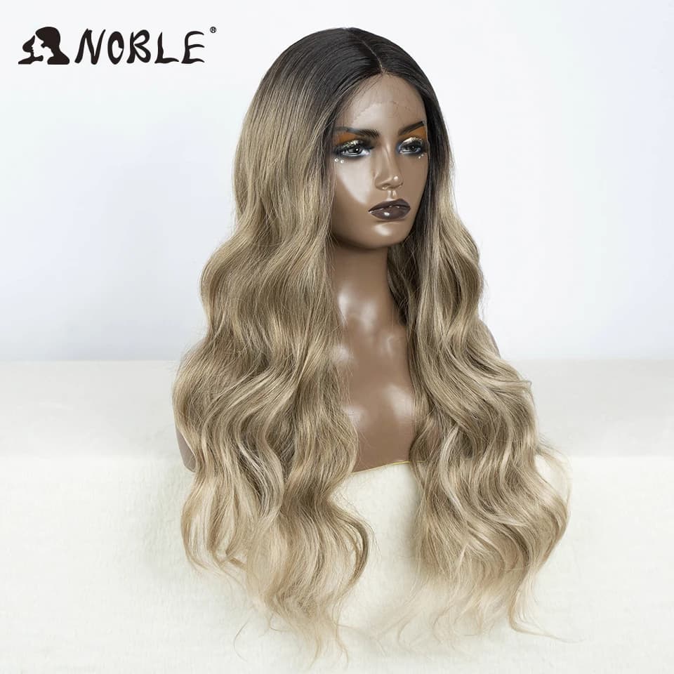 Perruque Lace Front Wig synthétique 30 pouces-Noble, perruque Lace Wig longue ondulée 360 0mbre blon