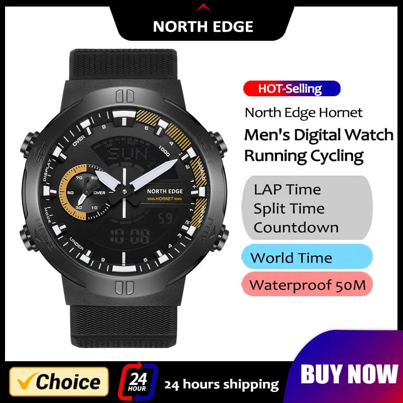 NORTH EDGE – montre connectée pour hommes, horloge mondiale, compte à rebours, chronomètre de vitess