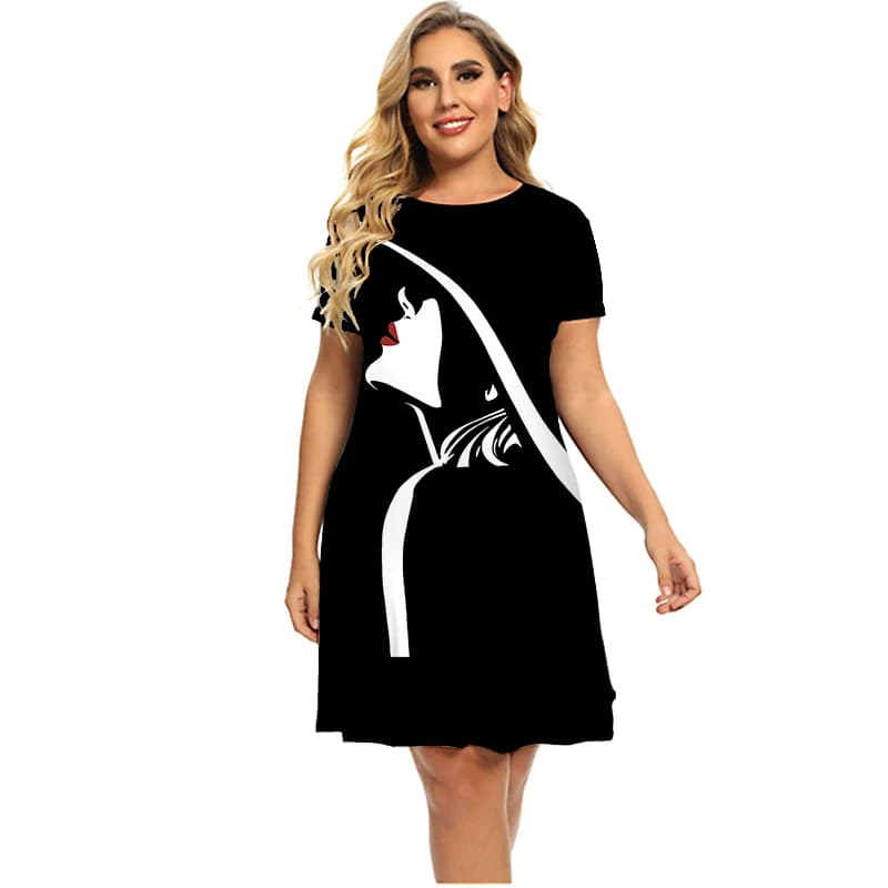 Robe de peinture abstraite 3D pour femmes, manches courtes, col rond, vêtements d'été décontractés, 
