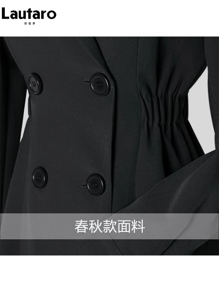 Lautaro-Trench-coat long noir ajusté pour femme, chic, élégant, simple boutonnage, vêtements de créa