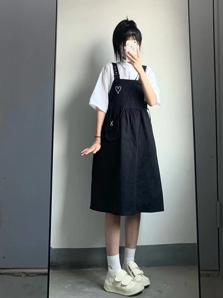 FIBfur s-Robe à bretelles imprimées en forme de cœur pour femmes, style preppy Kawaii, streetwear fi