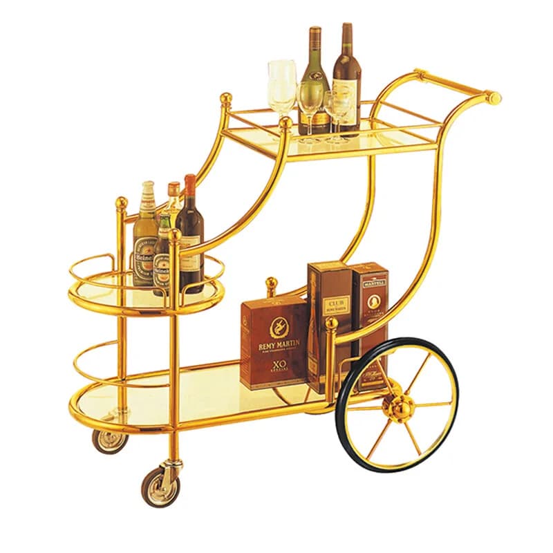 Service d'hôtel chariot à liqueur chariot à vin poli métal acier inoxydable 3 niveaux Restaurant per