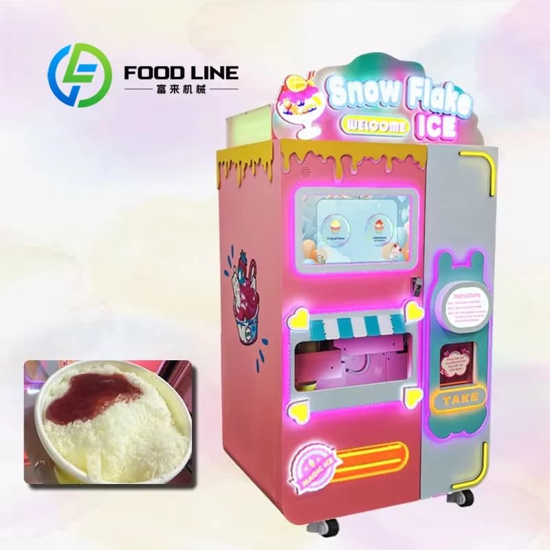 Distributeur de glace pilée optimisé pour les stades sportifs, offrant des collations fraîches et én