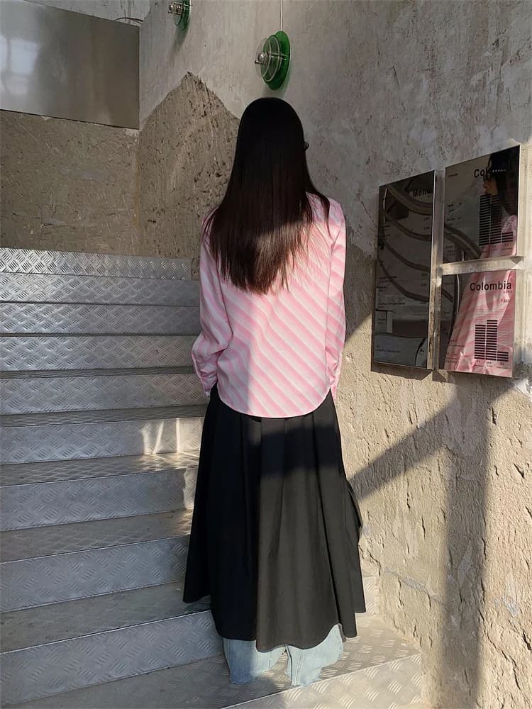 CHEERART Rose Rayé Chemise Avec Cravate Bureau Tenues Femmes T-shirt À Manches Longues Et Chemisier 