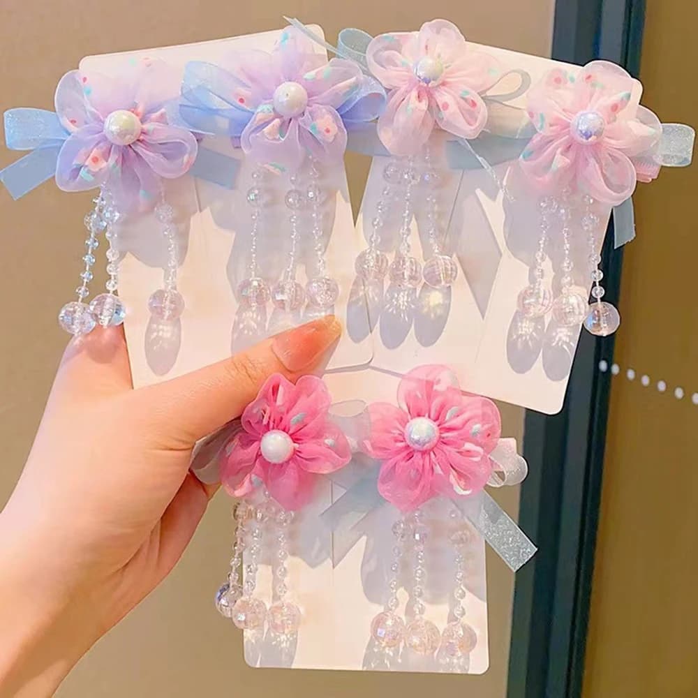 Coiffure Hanfu pour enfants, pompon fleuri, Clip de Style ancien, accessoires pour cheveux, épingle 