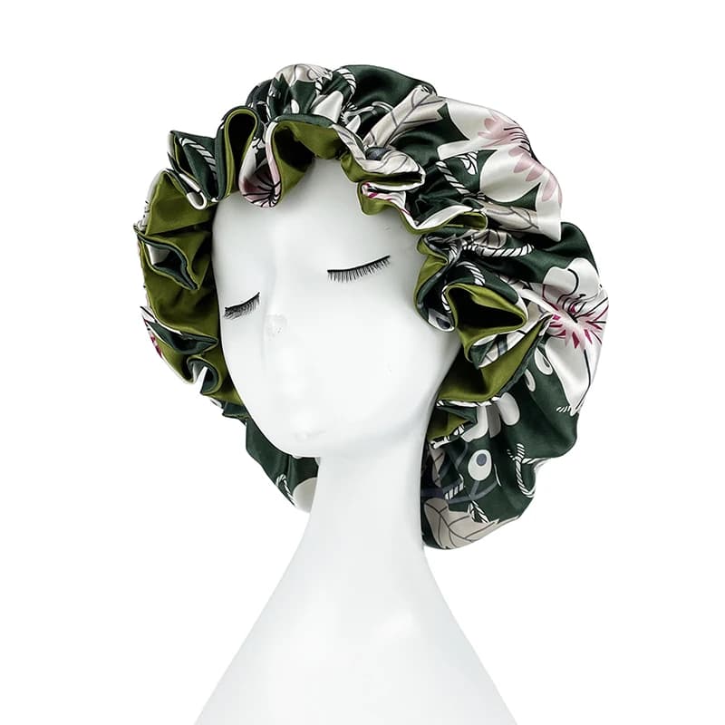 Double couche soyeux Satin Bonnet femmes bonnet de couchage grand réversible Satin doublé nuit somme